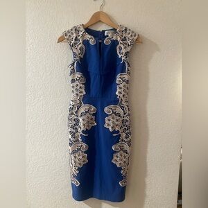 Elegant Blue and Cream Lace Dress